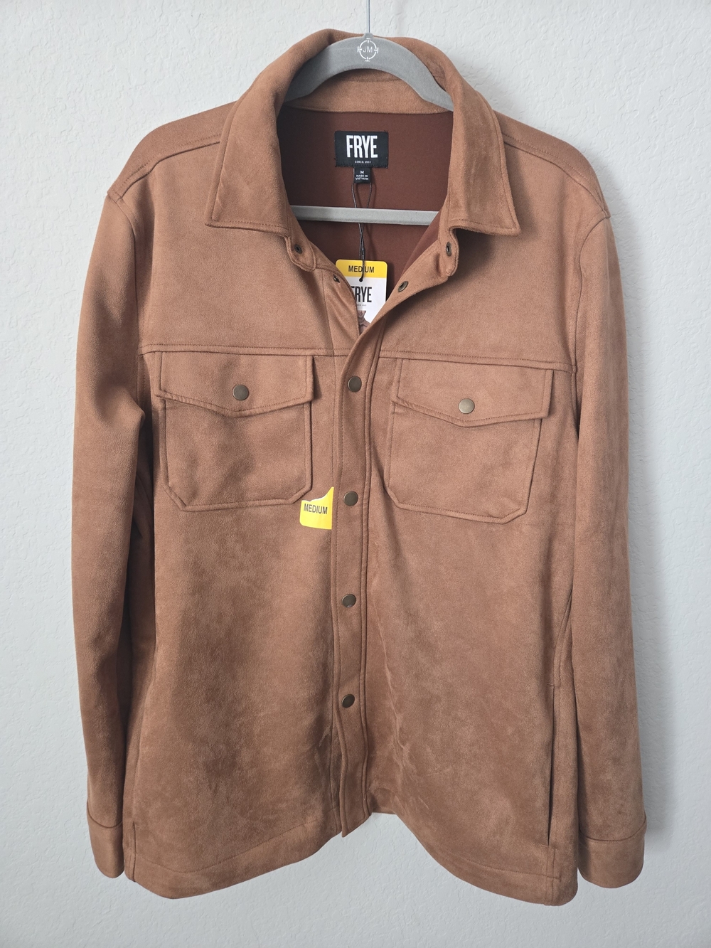 FRYE Men’s Suede Trucker Jacket in Chestnut Brown